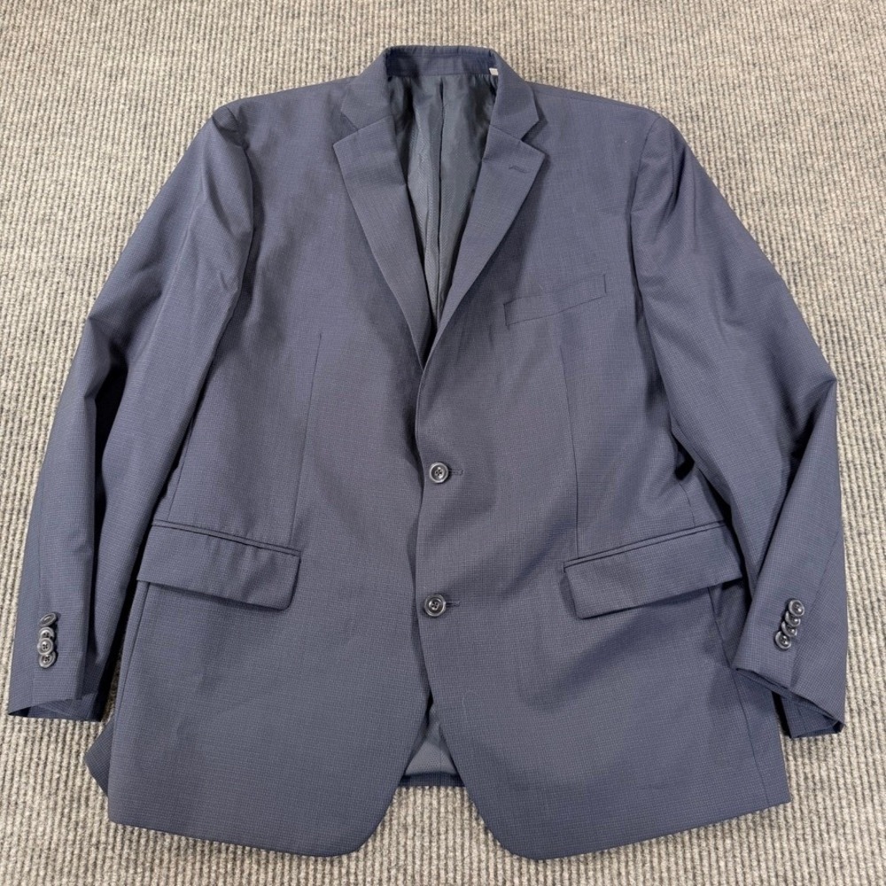 Michael Kors Wool Blend Micro Grid Blazer Sport Coat Jacket Mens 44R Navy Blue